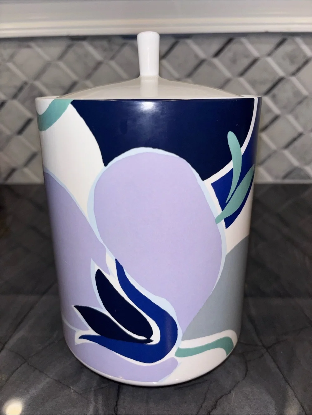 Kate Spade x Lenox Nolita Blue Floral cookie jar cannister lavender gray white